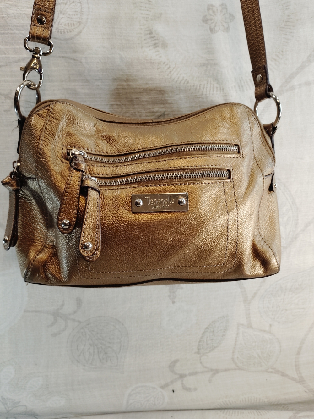 Tignanello Metallic Brown Genuine Leather Crossbody Bag